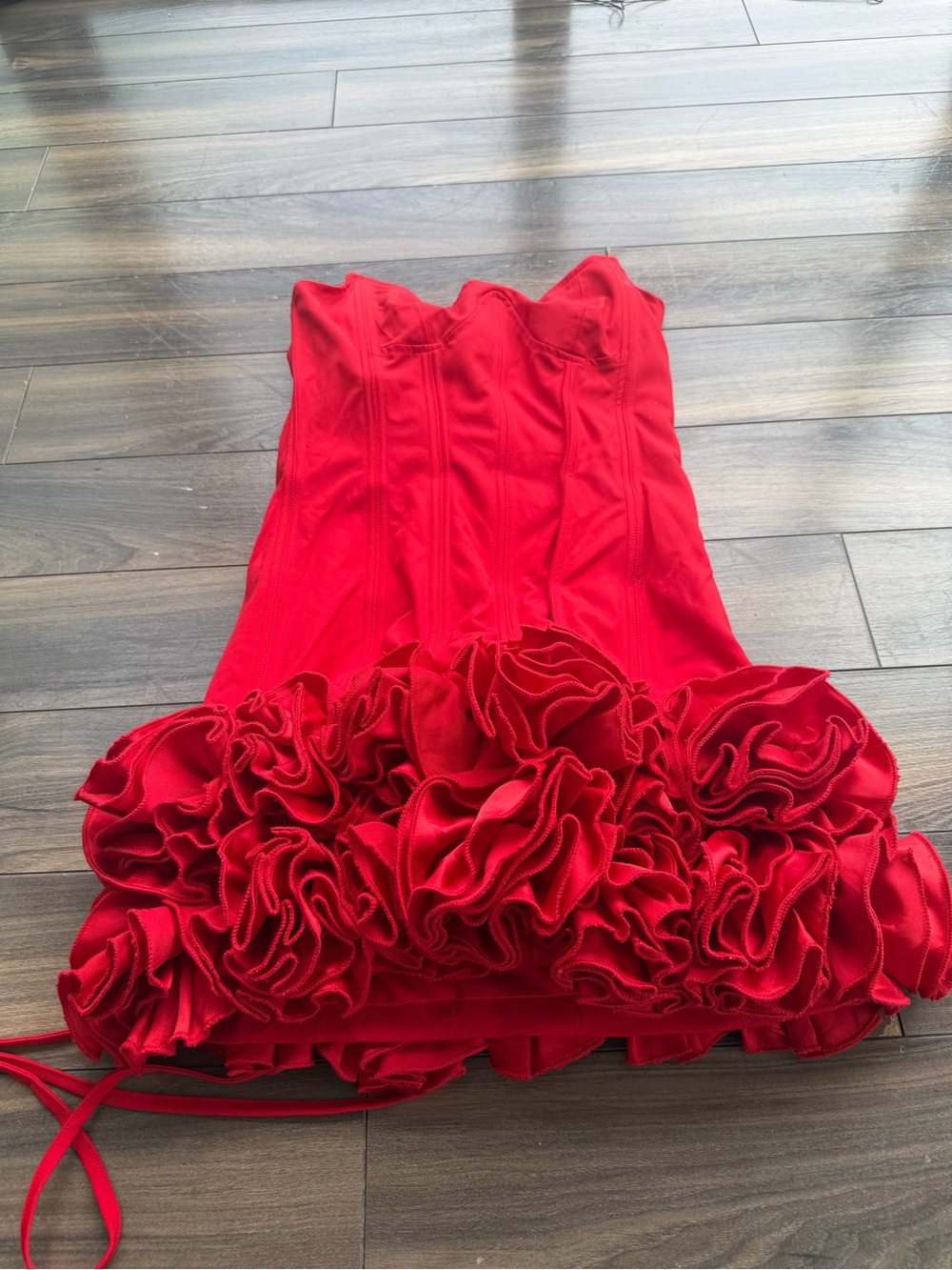 Strapless Red Ruffle Hem Party Dress